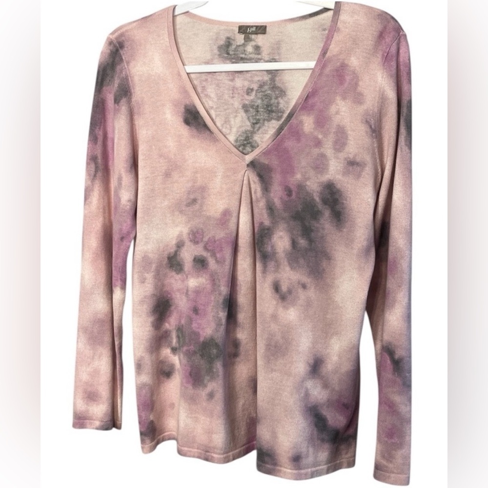 J Jill Silk Cashmere Blend Purple Watercolor Knit Top Sz M
